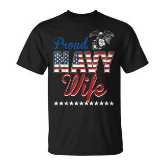 Proud Navy Wife Usa American Flag Unisex T-Shirt | Mazezy