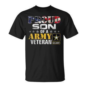 Proud Son Of A Army Veteran American Flag Military T-Shirt - Seseable