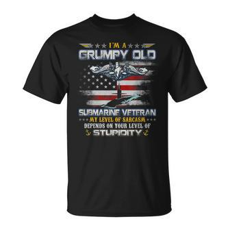 Proud US Submarine Grumpy Old Veteran Submariner Usa Flag T-Shirt - Seseable