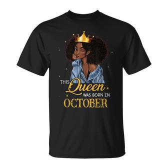 This Queen Was Born In October Birthday Black T-shirt - Thegiftio UK