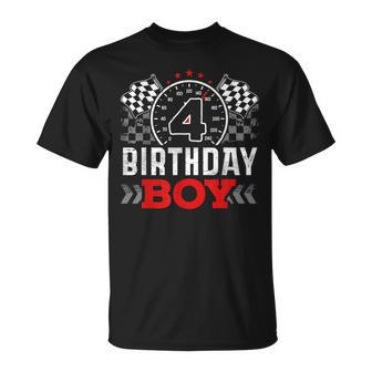 Race Car 4Th Birthday Boy Party Racing Car Driver Pit Crew Unisex T-Shirt | Mazezy