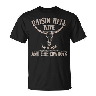 Raising-Hell With The Hippies And Cowboys Western Cowhide T-shirt - Thegiftio UK