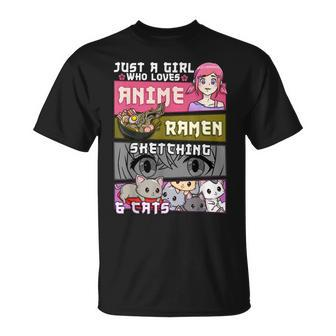 Ramen Cat Anime Sketching Just A Girl Who Loves Unisex T-Shirt | Mazezy
