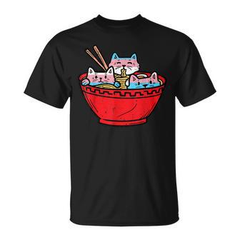Ramen Cats Transgender Trans Pride Flag Japanese Noodle Food Unisex T-Shirt | Mazezy