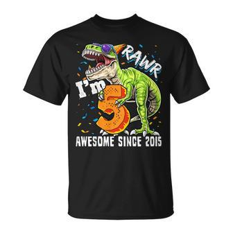 Rawr Im 5 Awesome Since 2015 Dinosaur Birthday Boy Gift Unisex T-Shirt | Mazezy