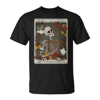 The Reader Tarot Card Skeleton Librarian Halloween T-shirt - Thegiftio UK