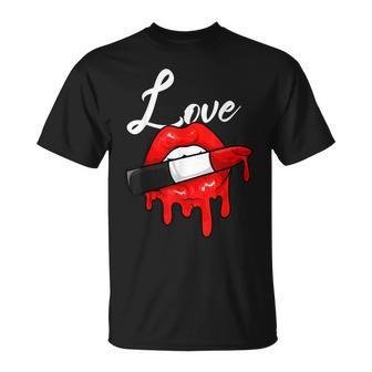 Red Lipstick Lips Love Valentines Day Make Up Valentines T-Shirt - Seseable