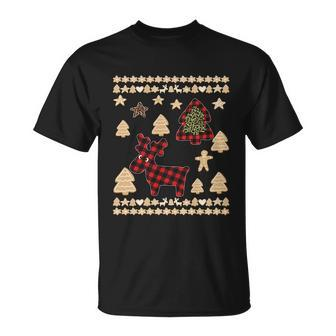 Red Plaid Reindeer Gingerbread Cookies Funny Ugly Christmas Meaningful Gift Unisex T-Shirt - Monsterry AU