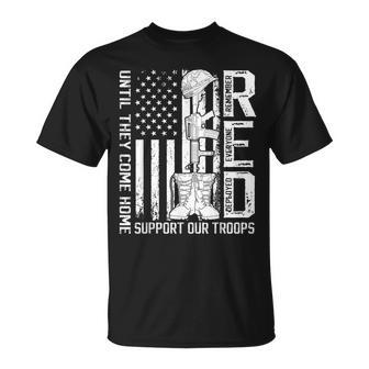 Red Remember Everyone Deployed Friday Us Military Veterans Unisex T-Shirt | Mazezy