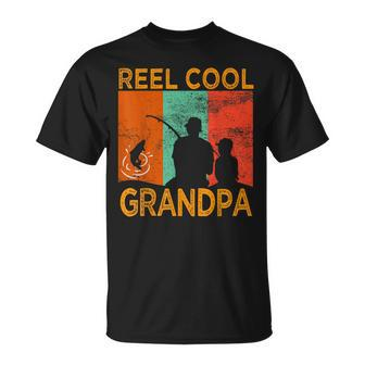 Mens Reel Cool Grandpa Fishing Daddy Vintage Grandpa Fathers Day T-shirt - Seseable
