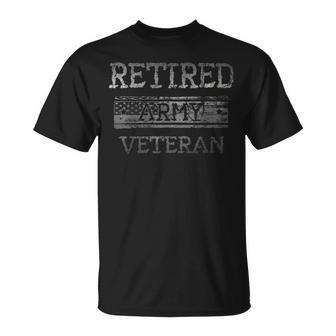 Retired Army Veteran American Flag Military Retirement Unisex T-Shirt | Mazezy