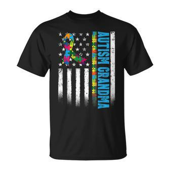 Retro American Flag Autism Grandma Awareness Autistic Unisex T-Shirt | Mazezy