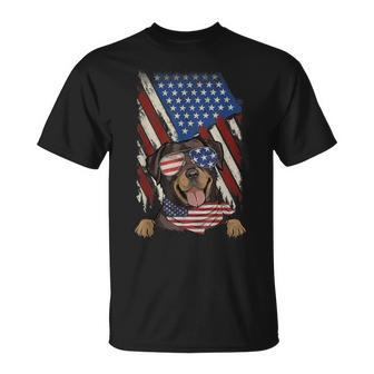 Retro American Flag Rottweiler Dad Mom Dog Lover 4Th Of July T-shirt - Seseable