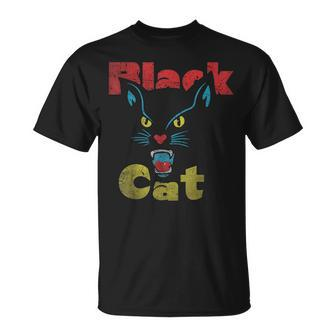 Retro Black Cat Retro Fireworks Vintage Halloween 70S T-Shirt - Seseable