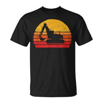 Retro Excavator & Sunset Vintage Construction Retro T-Shirt - Seseable