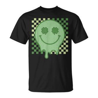 Retro Groovy Shamrock Smile Face St Patricks Day Hippie V2 Unisex T-Shirt | Mazezy
