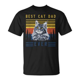Retro Maine Coon Cat Best Cat Dad Ever Funny Cat Maine Coon Unisex T-Shirt - Seseable
