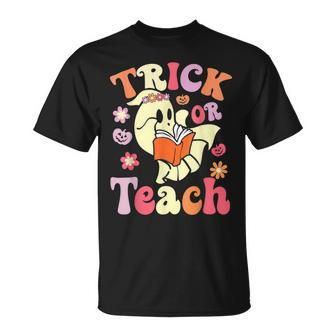 Retro Vintage Groovy Trick Or Teach Halloween Teacher Life V36 T-shirt - Thegiftio UK