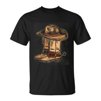 Rodeo Bull Riding Hat Line Dance Boots Cowboy V2 Unisex T-Shirt - Monsterry