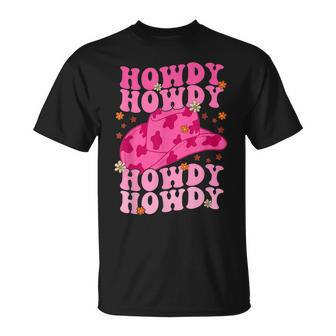 Rodeo White Howdy Western Retro Groovy Cowboy Hat Cowgirl T-Shirt - Seseable