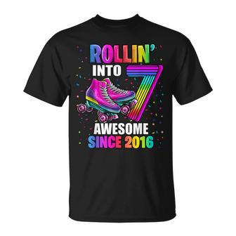 Rollin Into 7 Awesome 2016 Roller Skating 7Th Birthday Girls Unisex T-Shirt | Mazezy