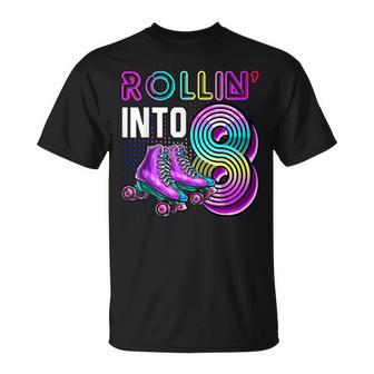 Rollin Into 8 Roller Skating Rink 8Th Birthday Party Girls Unisex T-Shirt | Mazezy