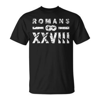 Romans 828 Religious Bible Verse Romans 828 Roman Numerals T-Shirt - Seseable