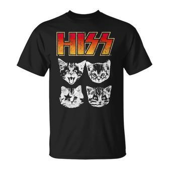 Hiss Cat Cats Kittens Rock Music Cat Lover Hiss T-Shirt - Seseable