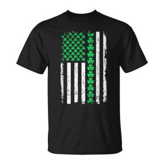 Saint Pattys Irish St Patricks Day Shamrock American Flag T-Shirt - Seseable