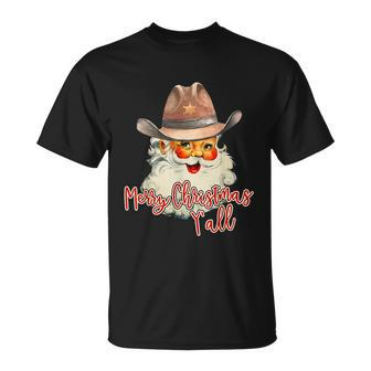 Santa Claus Merry Christmas Yall Western Country Cowboy Unisex T-Shirt - Monsterry UK