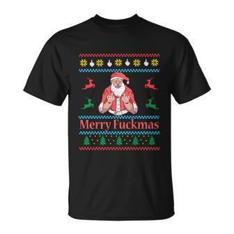 Santa Claus Middle Finger Merry Fuckmas Ugly Christmas Gift Unisex T-Shirt - Monsterry
