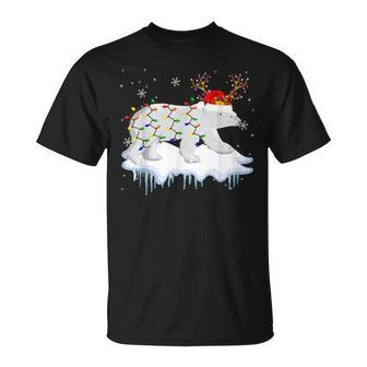Santa Reindeer Polar Bear Christmas Light Santa Polar Bear T-shirt - Seseable