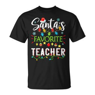 Santas Favorite Teacher Christmas Santa Hat Light V5 T-shirt - Thegiftio UK