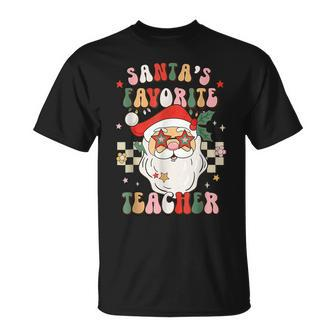 Santas Favorite Teacher Groovy Retro Christmas 70S 80S Xmas T-shirt - Seseable