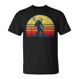 Sasquatch Lax Bigfoot Lacrosse Vintage 80S Sunset T-Shirt - Seseable