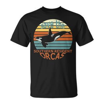 Save The Southern Resident Orcas Vintage Retro Drawing Unisex T-Shirt - Seseable