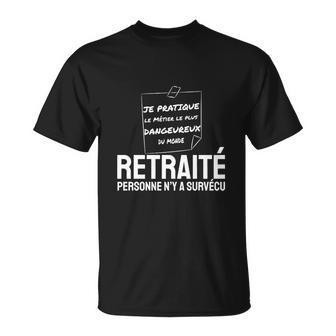 Schwarzes T-Shirt für Rentner mit lustigem Spruch RETRAITE: Keiner überlebte - Seseable