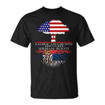 Serbian Roots American Grown Us Serbia Serb Flag Unisex T-Shirt - Seseable
