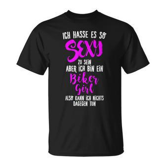 Sexy Biker-Girl Motorrad-Fahren Motorradfahrerin T-Shirt - Seseable