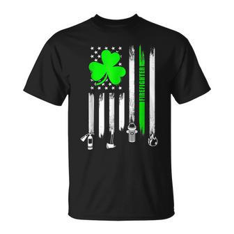Shamrock Irish American Flag Firefighter St Patricks Day T-Shirt - Seseable