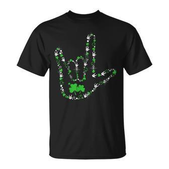 Shamrocks I Love You Hand Sign Language Asl St Patricks Day Unisex T-Shirt | Mazezy