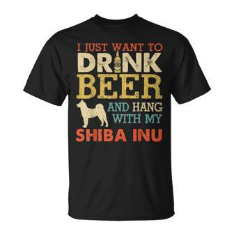 Shiba Inu Dad Drink Beer Hang With Dog Men Vintage T-Shirt - Seseable