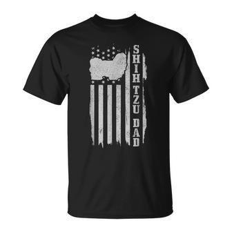 Mens Shih Tzu Dad American Flag Vintage Patriotic Shih Tzu Dog T-Shirt - Seseable