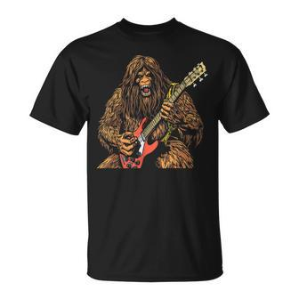 Shredsquatch Bigfoot Heavy Metal Electric Guitar Sasquatch Unisex T-Shirt | Mazezy