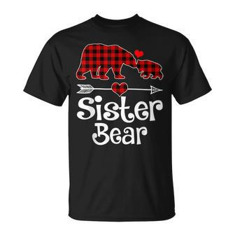 Sister Bear Christmas Pajama Red Plaid Buffalo Matching Xmas T-shirt - Thegiftio UK