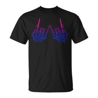 Skeleton Rock Hand Lgbt-Q Cool Bisexual Pride Color Bi Flag Unisex T-Shirt | Mazezy