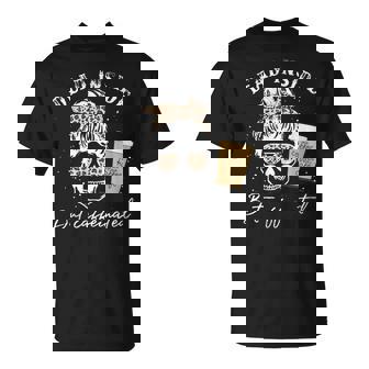 Skull Dead Inside But Caffeinated Skeleton Messy Bun Leopard Unisex T-Shirt | Mazezy