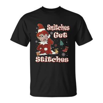 Snitches Get Stitches Elf On Shelf Ugly Christmas Sweater V2 Unisex T-Shirt - Monsterry