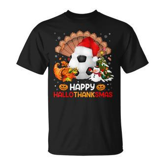 Soccer Halloween Merry Christmas Happy Hallothanksmas T-shirt - Thegiftio UK