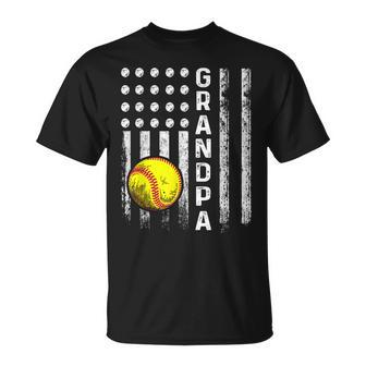 Softball Grandpa American Flag Vintage Softball Lovers T-Shirt - Seseable
